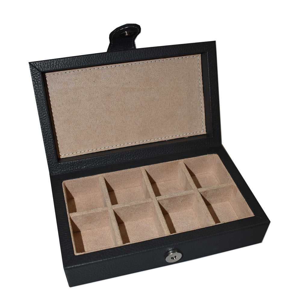 Caja en piel rectangular para guardar 8 mancuernillas | Artesanias MACE