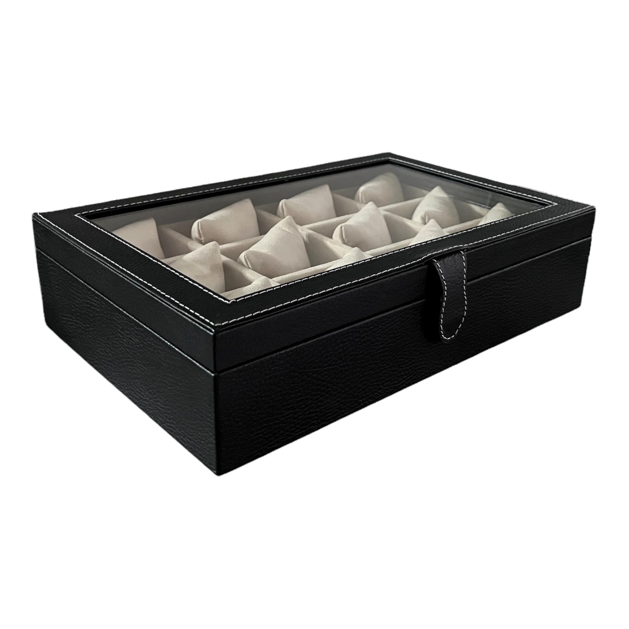 Caja en piel con tapa de cristal para guardar 12 relojes MACE