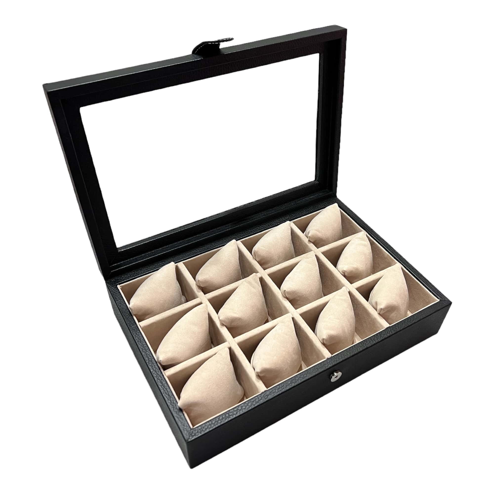 Caja en piel con tapa de cristal para guardar 12 relojes MACE