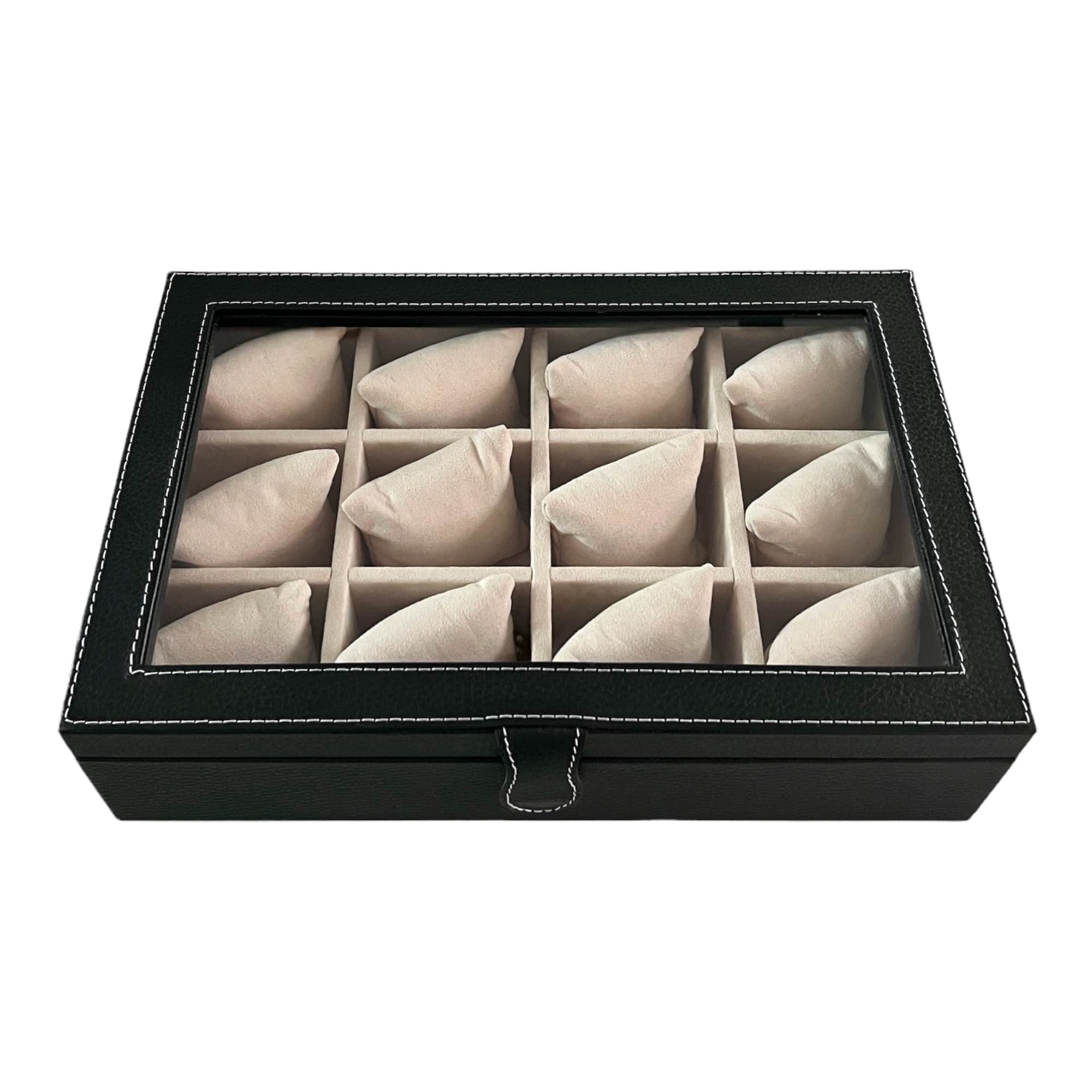 Caja en piel con tapa de cristal para guardar 12 relojes MACE