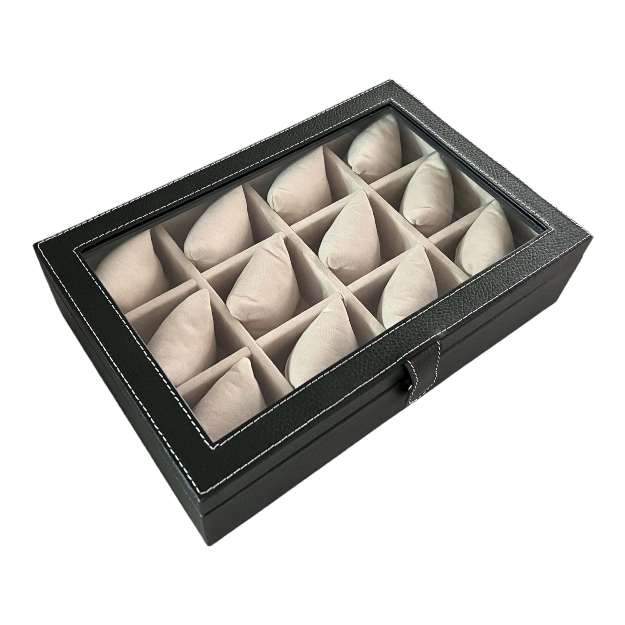 Caja en piel con tapa de cristal para guardar 12 relojes MACE