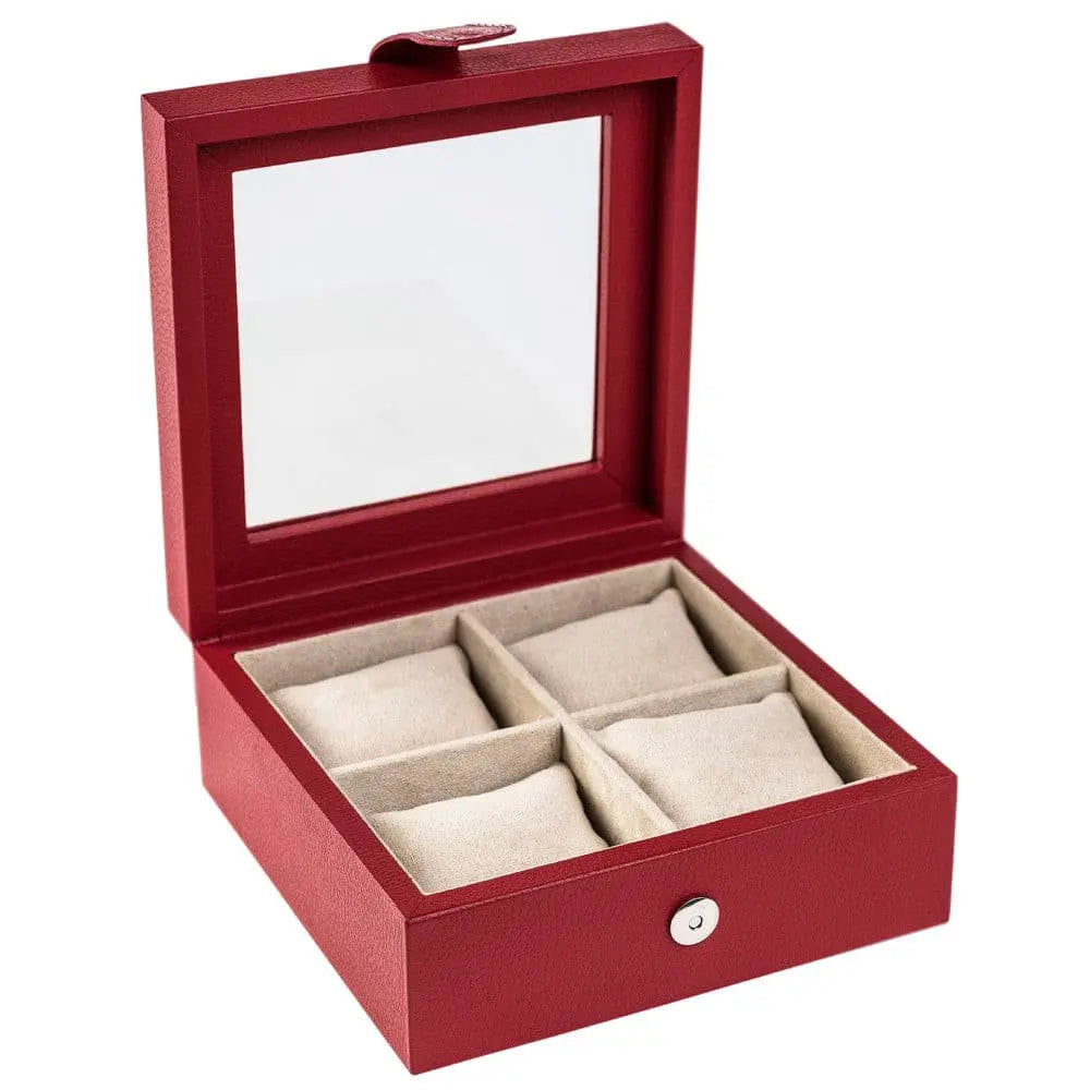 Caja en piel con tapa de cristal para guardar 4 relojes MACE
