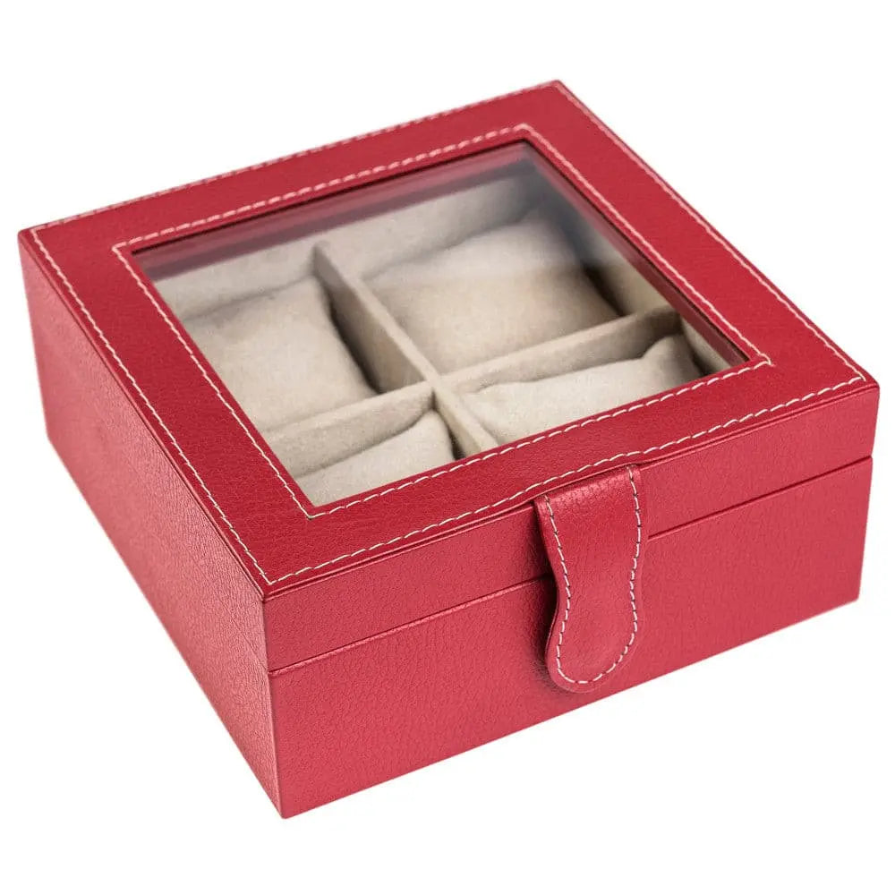 Caja en piel con tapa de cristal para guardar 4 relojes MACE