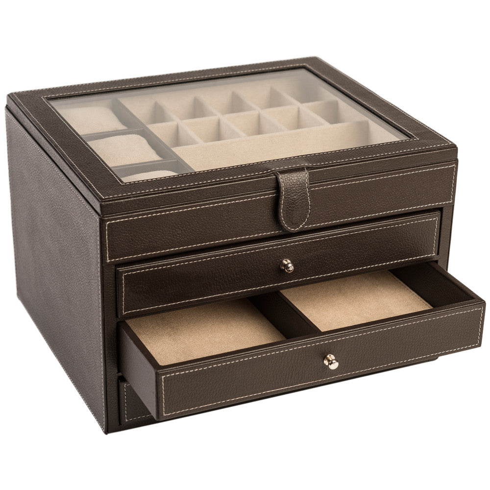 Organizador alhajero familiar hecho en piel con 3 cajones MACE
