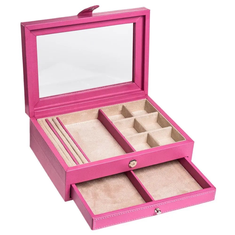 Alhajero mediano hecho en piel con cajón y tapa de cristal MACE