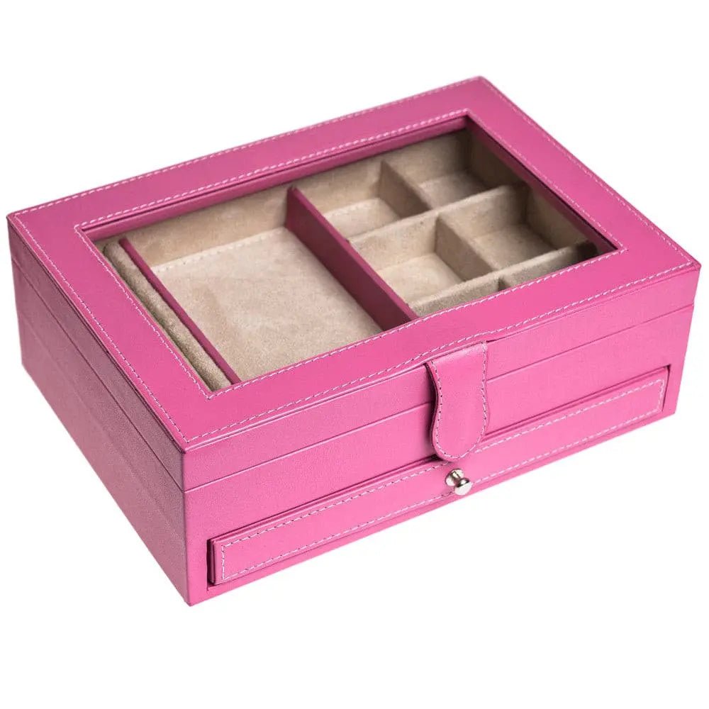 Alhajero mediano hecho en piel con cajón y tapa de cristal MACE