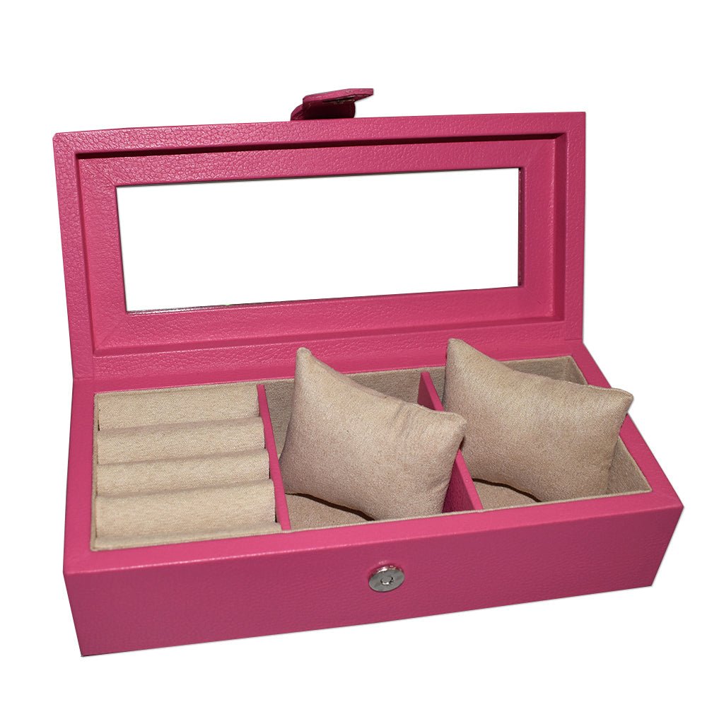 Caja 2 relojes y espacio para anillos o mancuernillas hecha en piel ANOR