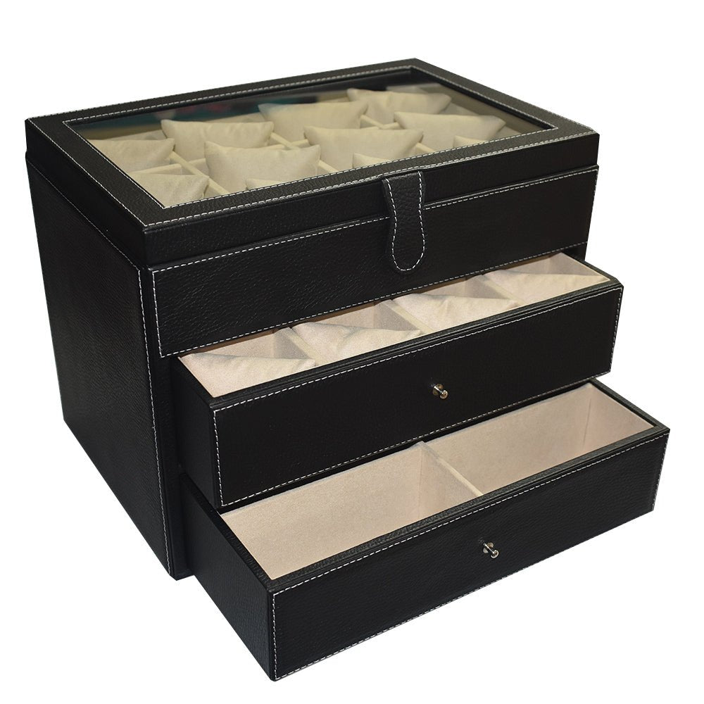Caja 24 relojes y 6 lentes hecha en piel MACE