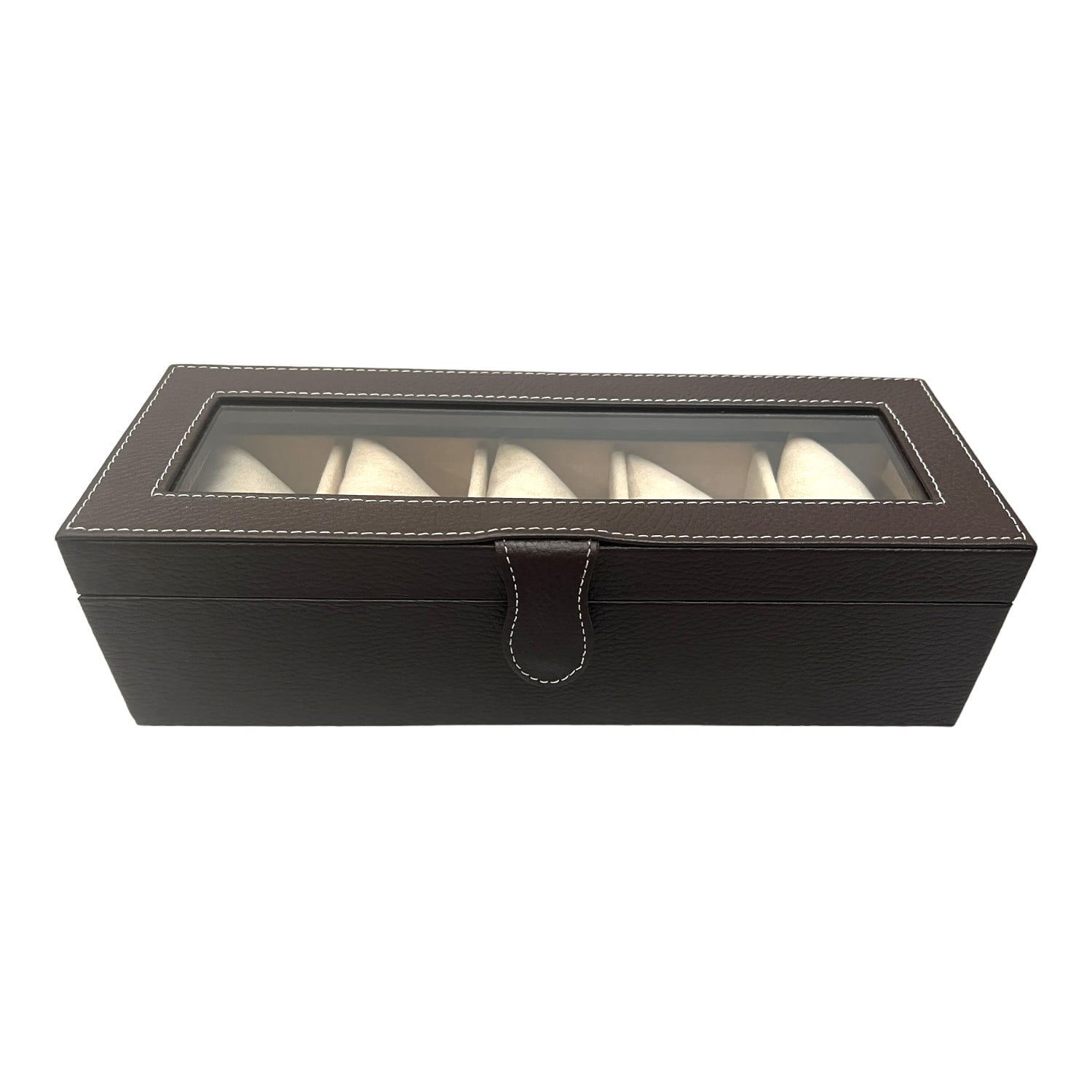 Caja en piel con tapa de cristal para guardar 5 relojes MACE