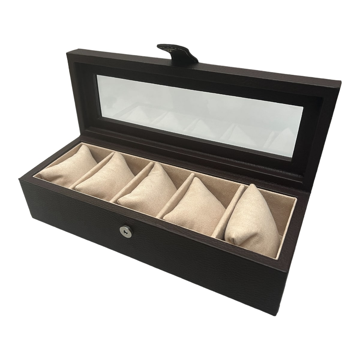 Caja en piel con tapa de cristal para guardar 5 relojes MACE