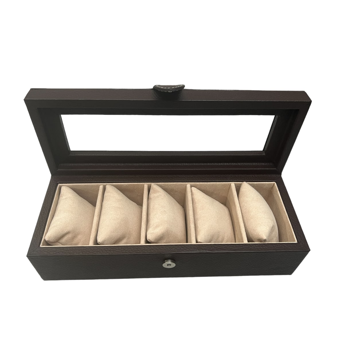 Caja en piel con tapa de cristal para guardar 5 relojes MACE