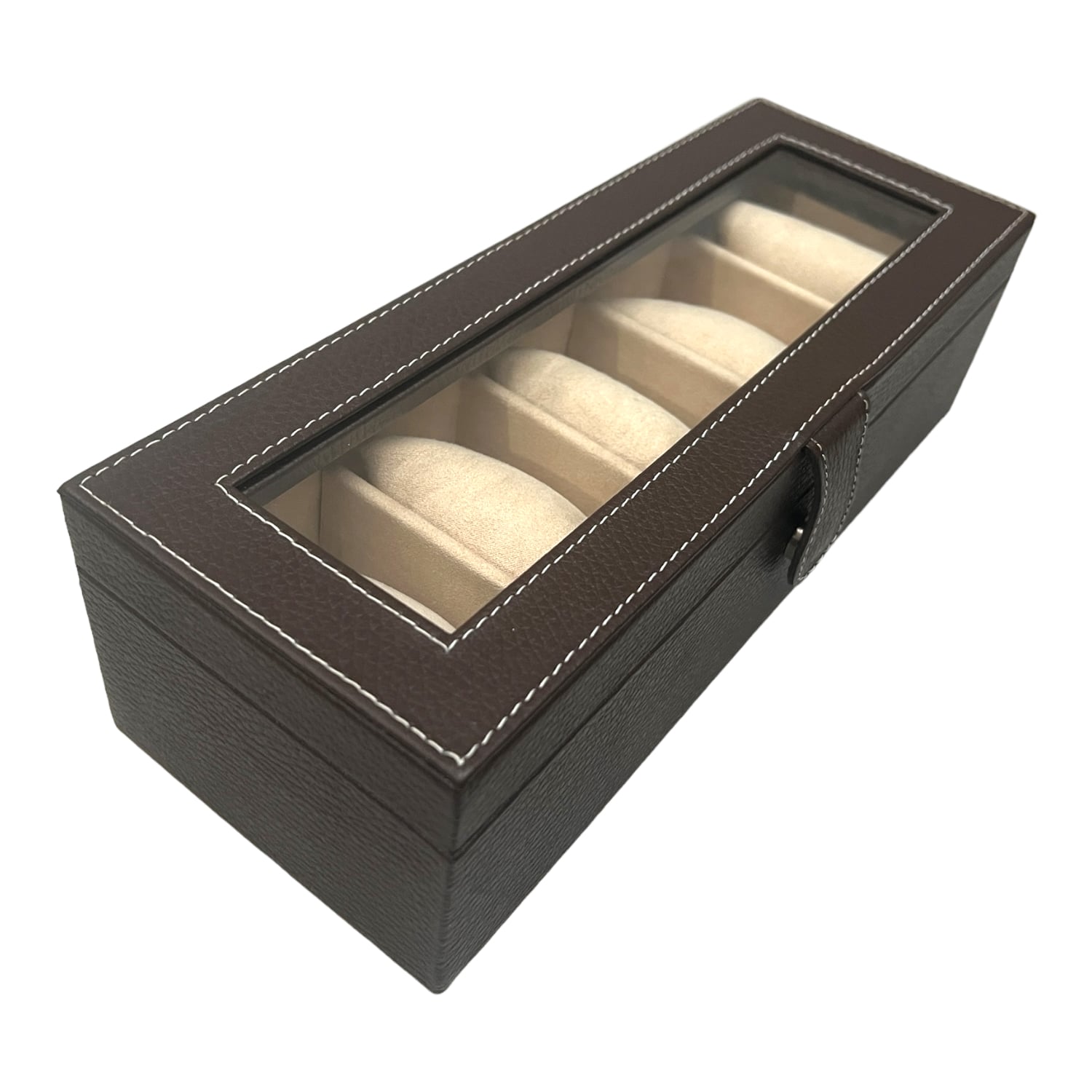 Caja en piel con tapa de cristal para guardar 5 relojes MACE