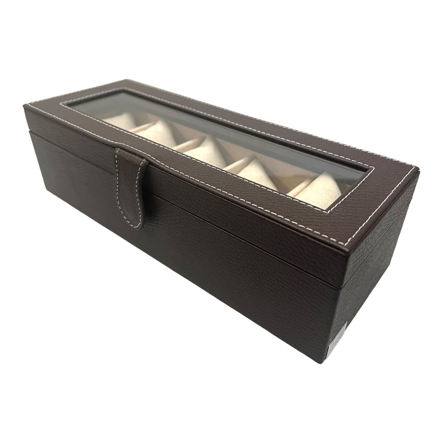 Caja en piel con tapa de cristal para guardar 5 relojes MACE