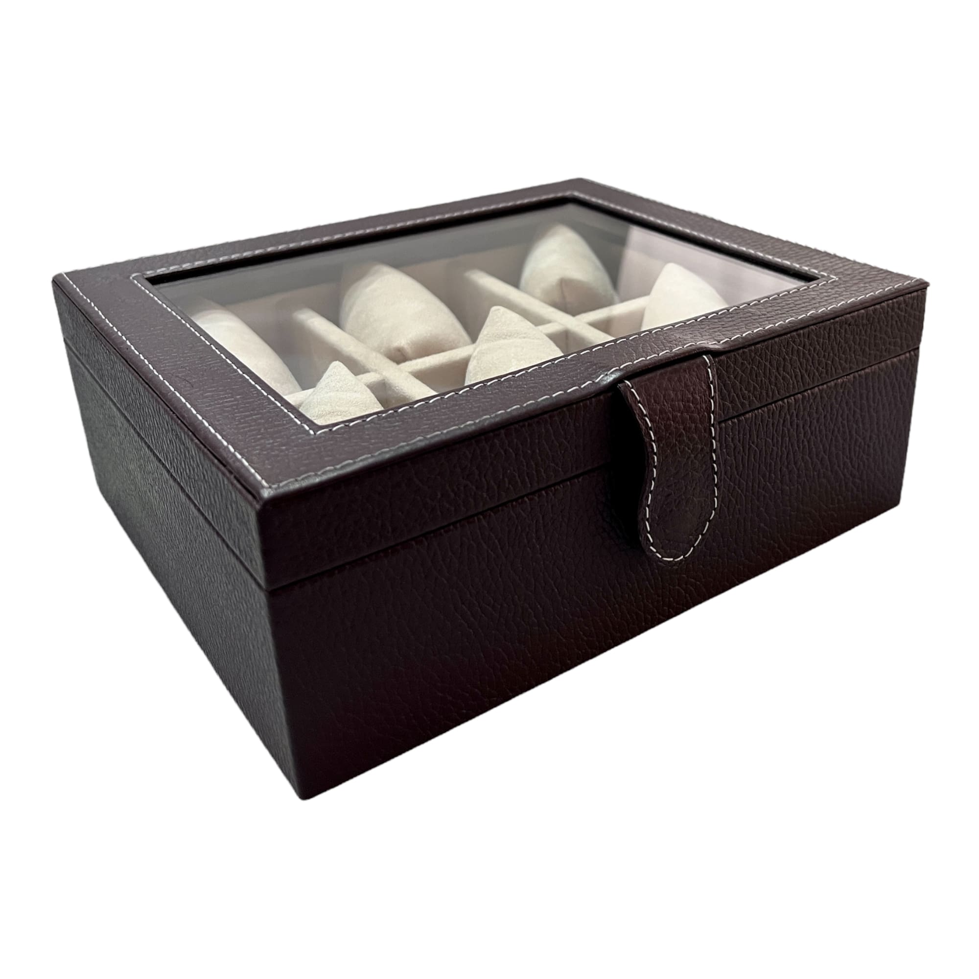Caja en piel con tapa de cristal para guardar 6 relojes MACE