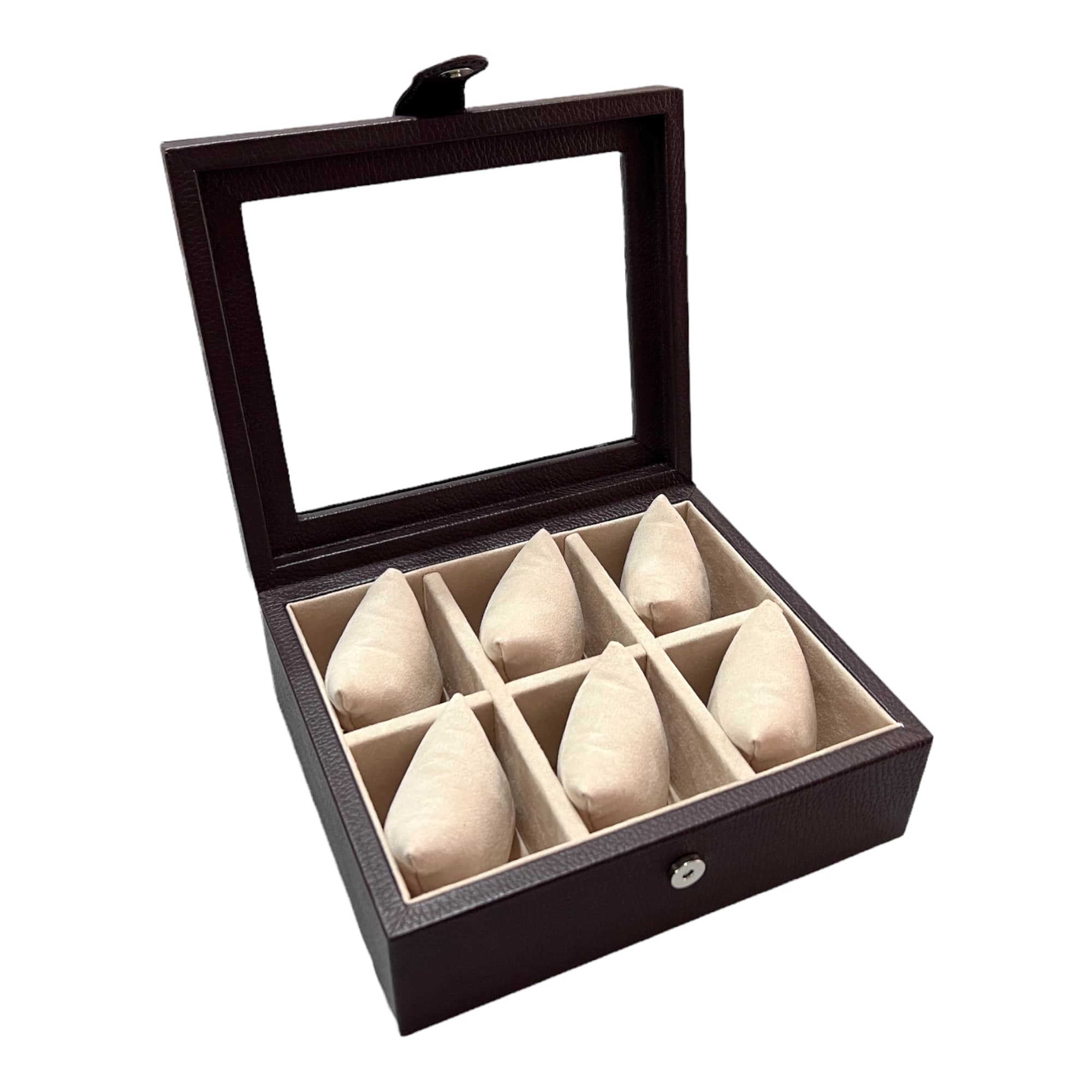 Caja en piel con tapa de cristal para guardar 6 relojes MACE