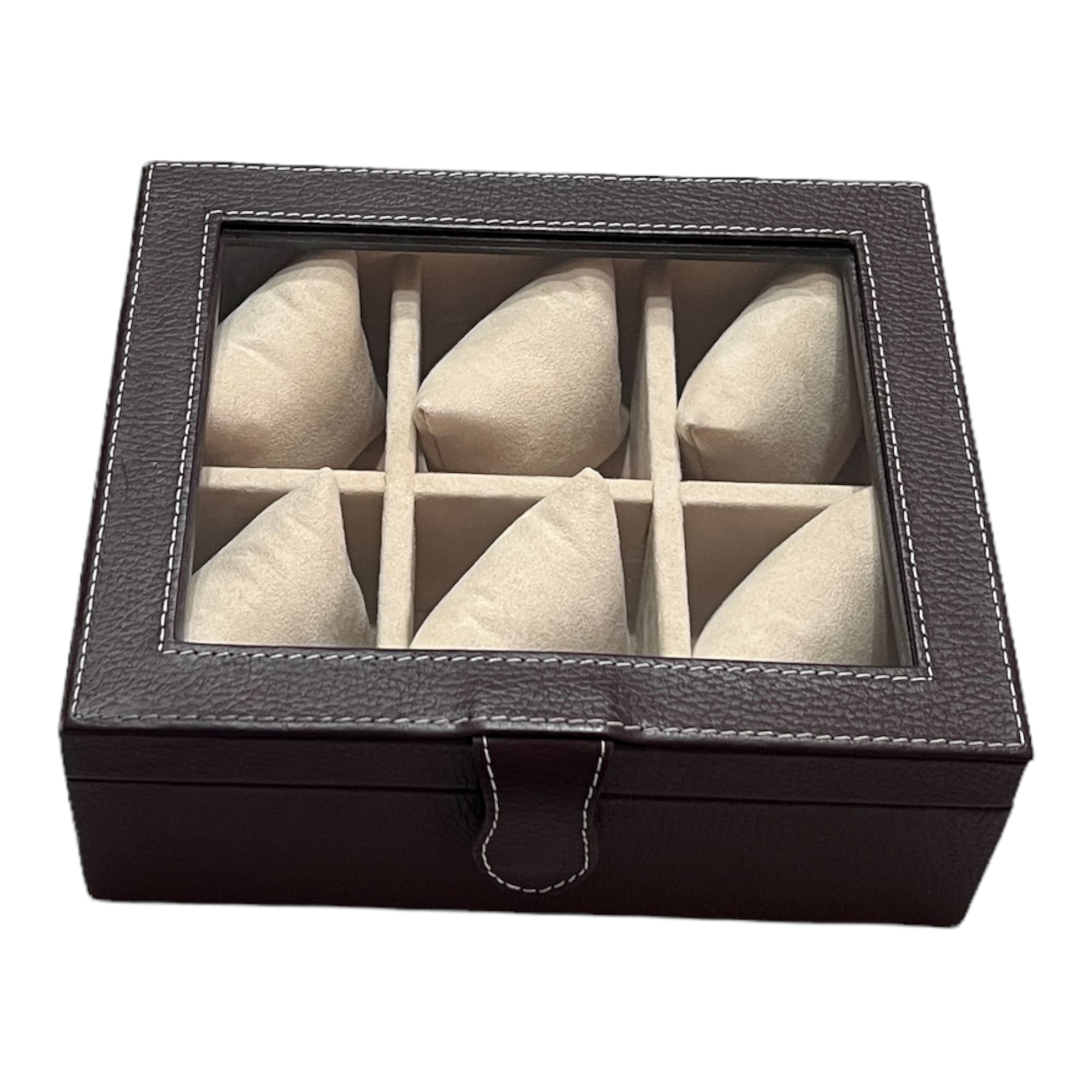 Caja en piel con tapa de cristal para guardar 6 relojes MACE