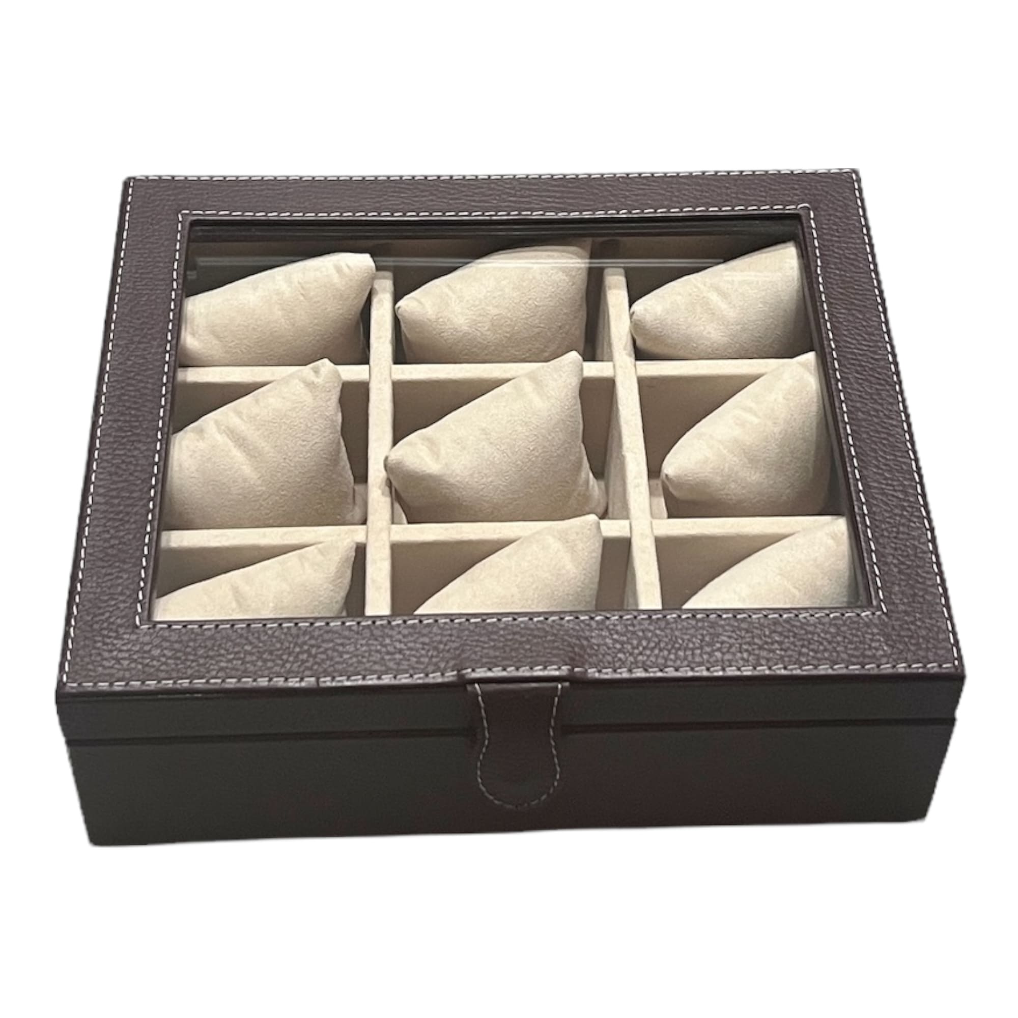 Caja en piel con tapa de cristal para guardar 9 relojes MACE