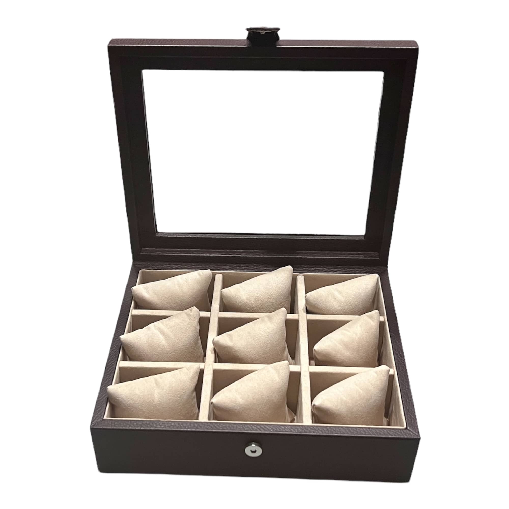 Caja en piel con tapa de cristal para guardar 9 relojes MACE
