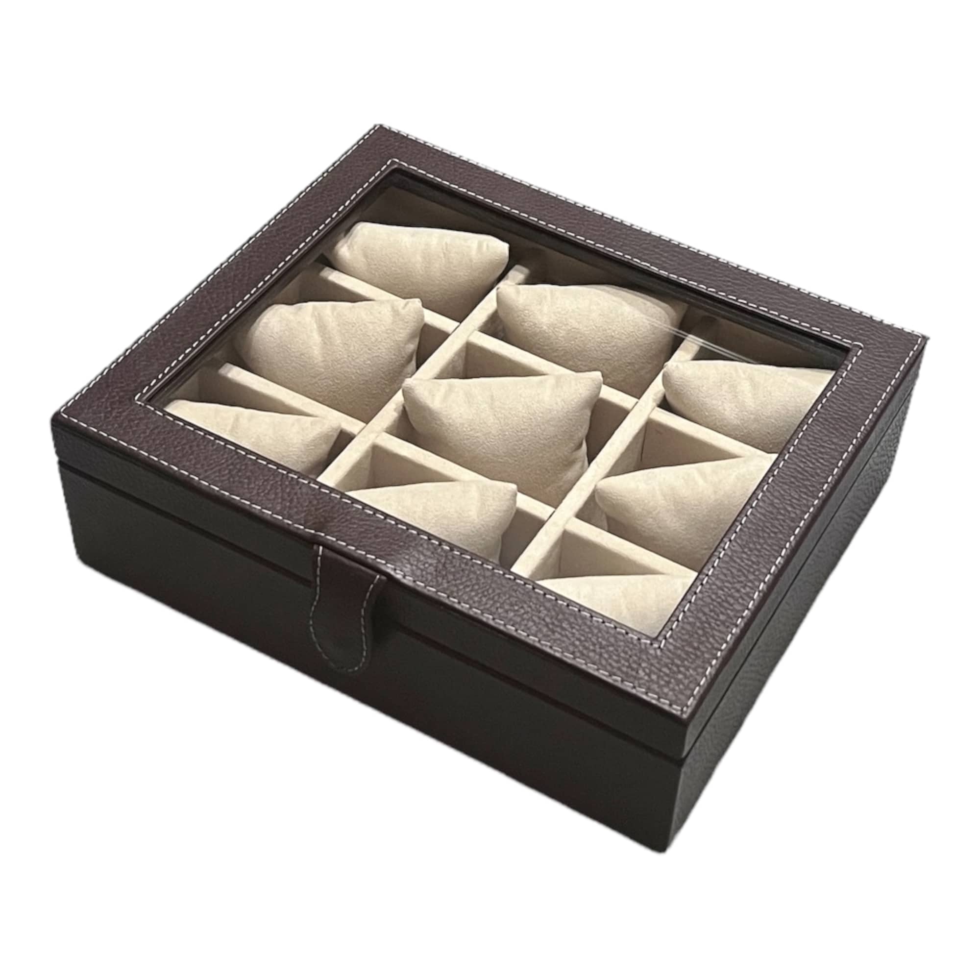 Caja en piel con tapa de cristal para guardar 9 relojes MACE