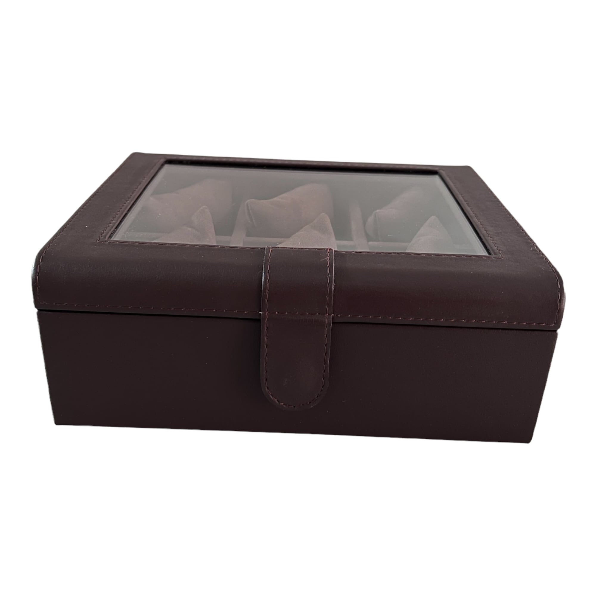 Caja boleada en piel para 6 relojes con tapa de cristal FESA