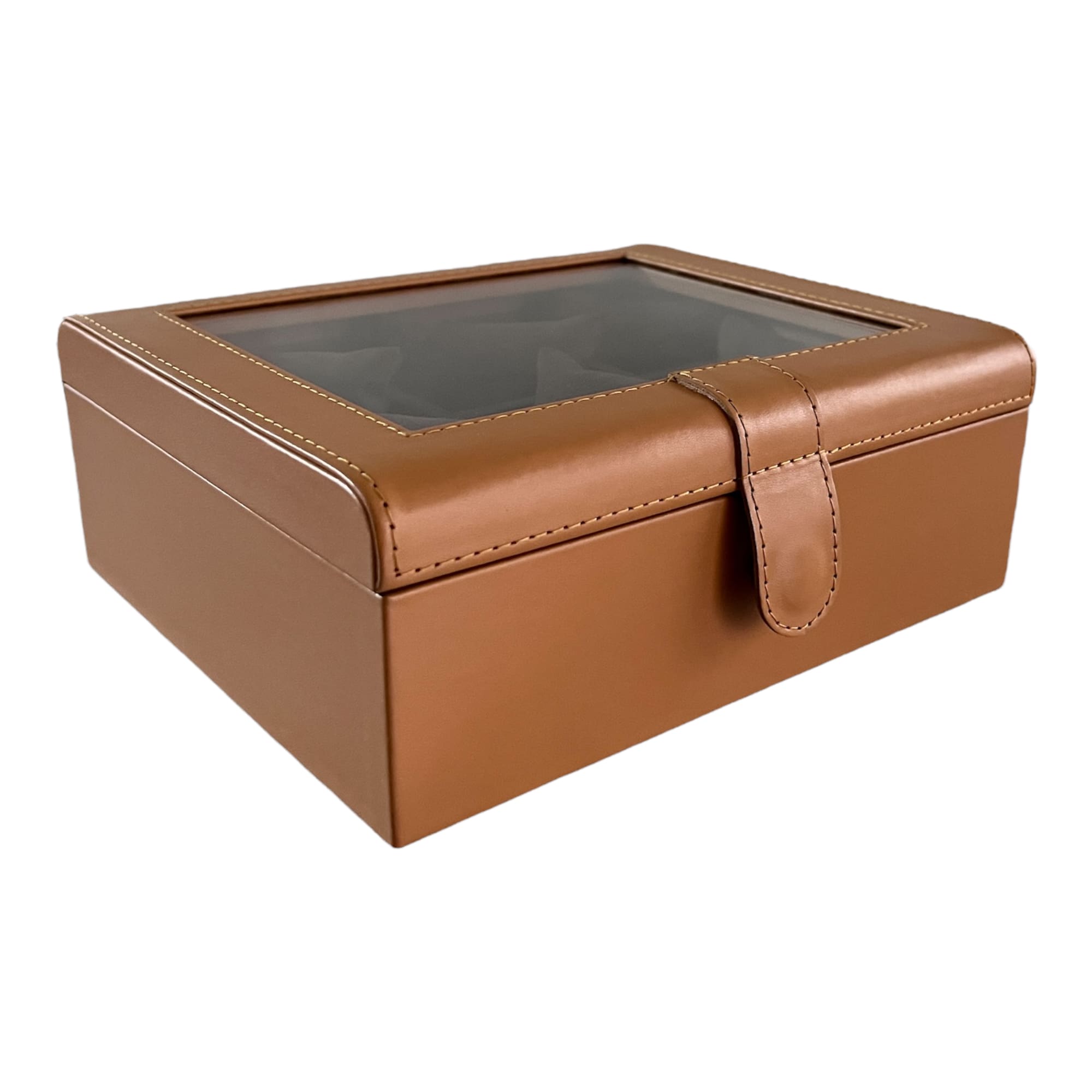Caja boleada en piel para 6 relojes con tapa de cristal FESA