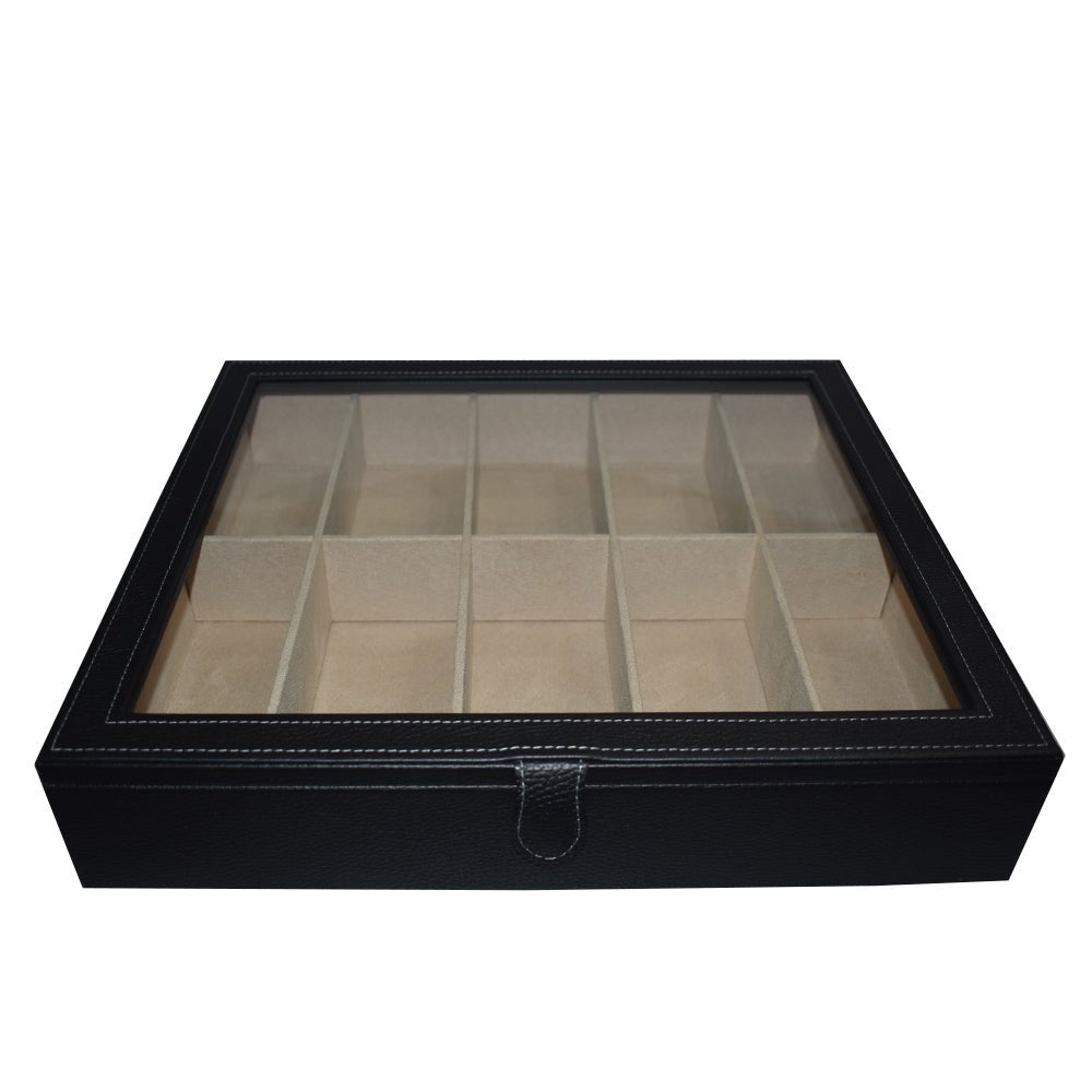 Caja en piel con tapa de cristal para guardar 10 anteojos MACE