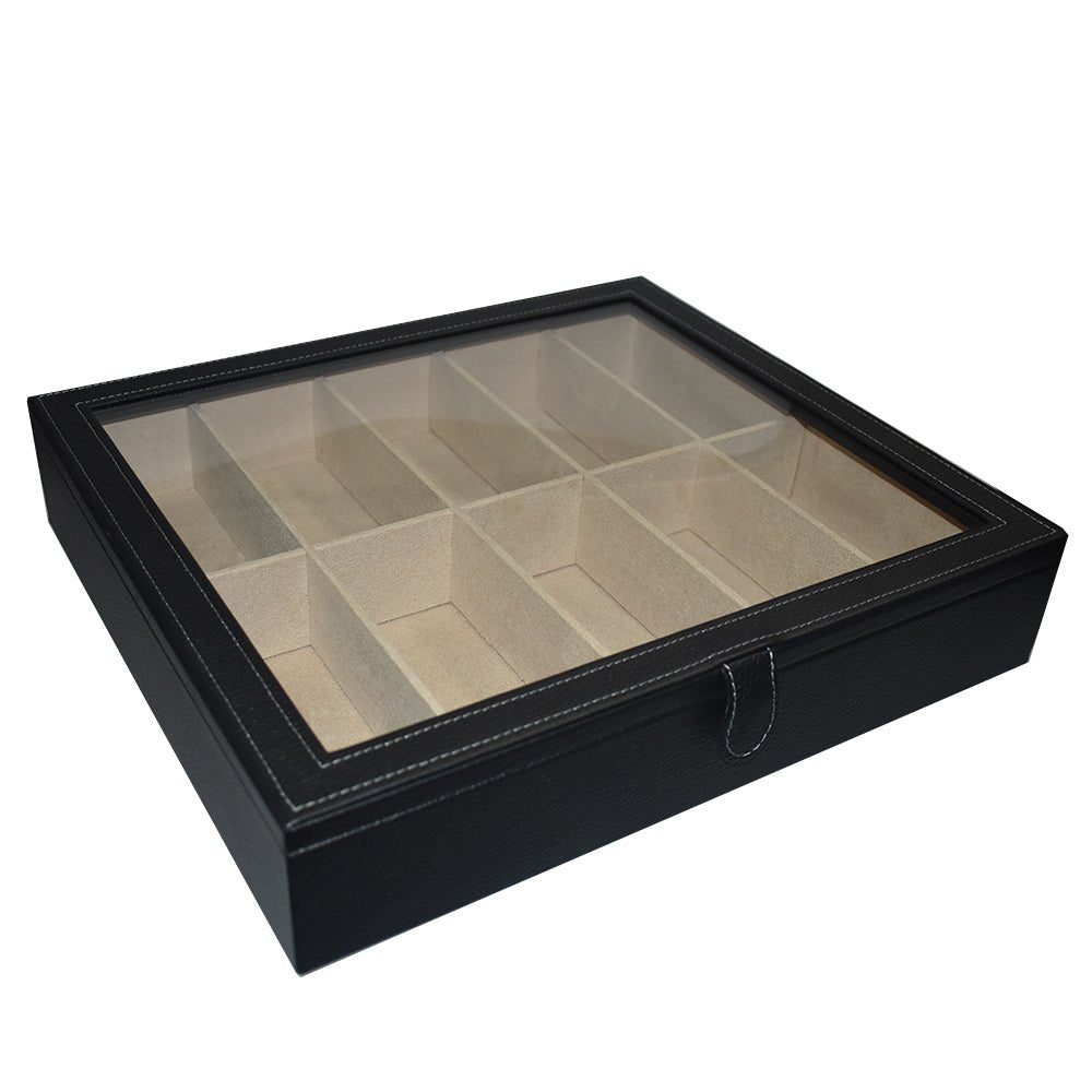 Caja en piel con tapa de cristal para guardar 10 anteojos MACE