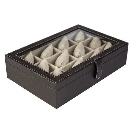 Caja en piel con tapa de cristal para guardar 12 relojes MACE