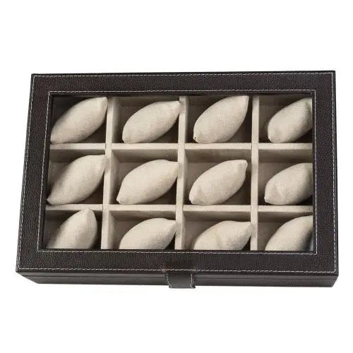 Caja en piel con tapa de cristal para guardar 12 relojes MACE