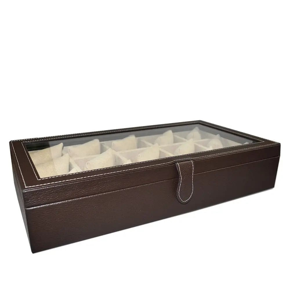 Caja en Piel con tapa de cristal para guardar 15 Relojes MACE