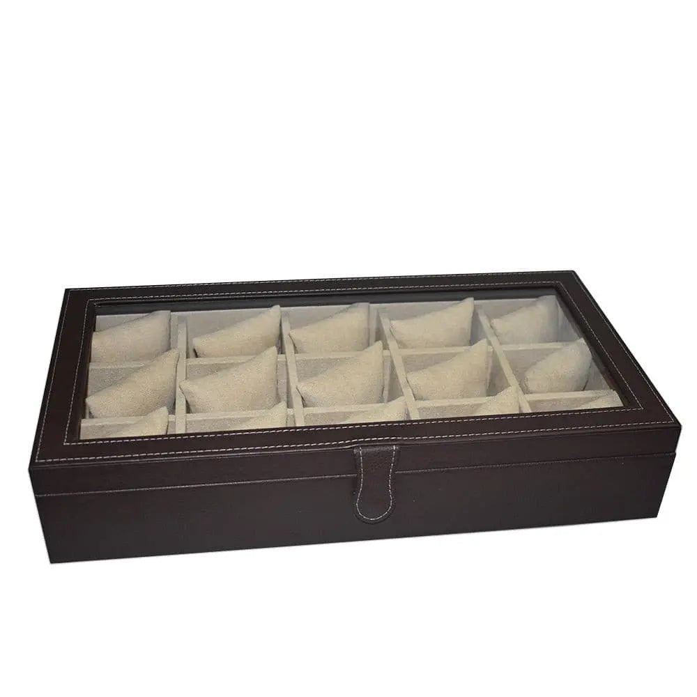 Caja en Piel con tapa de cristal para guardar 15 Relojes MACE