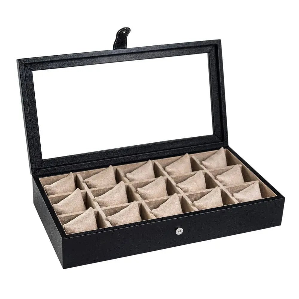 Caja en Piel con tapa de cristal para guardar 15 Relojes MACE