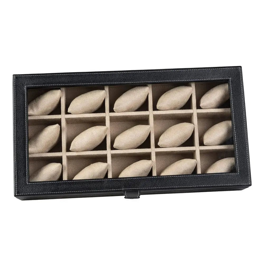 Caja en Piel con tapa de cristal para guardar 15 Relojes MACE