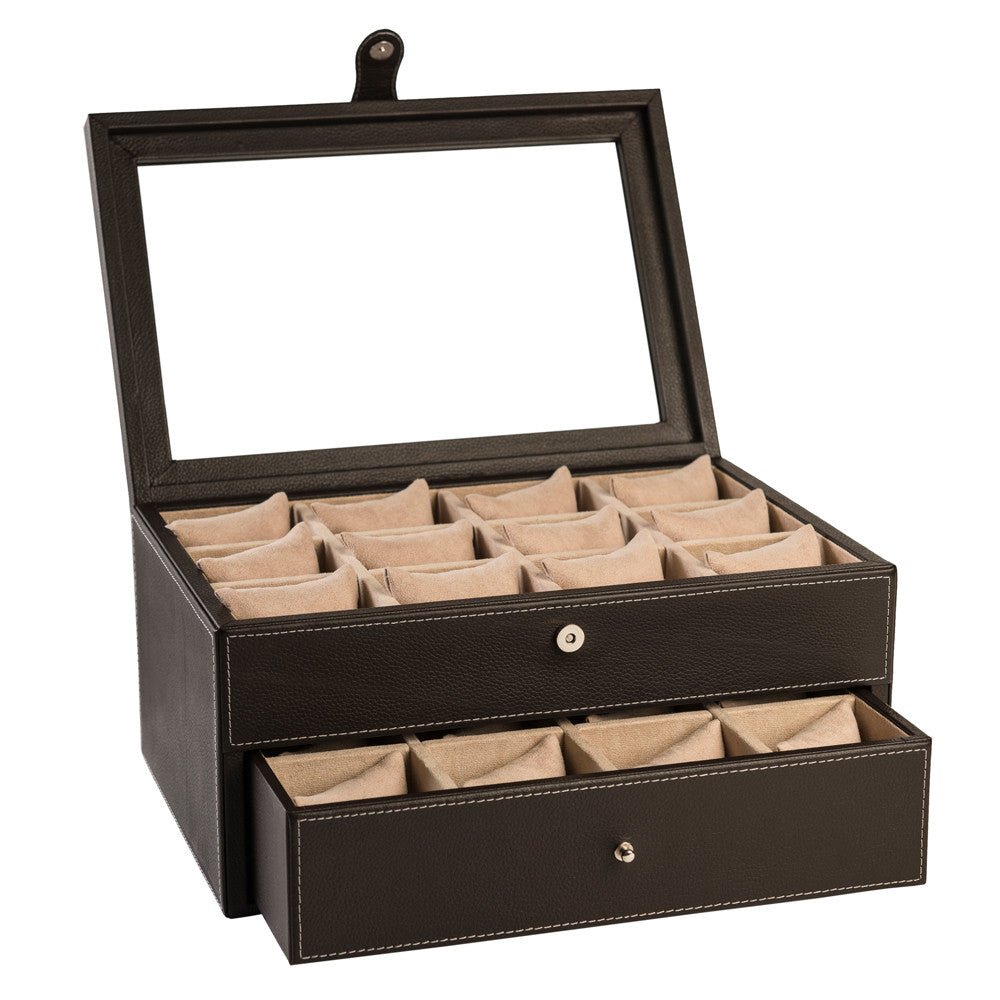 Caja en Piel con tapa de cristal para guardar 24 Relojes MACE