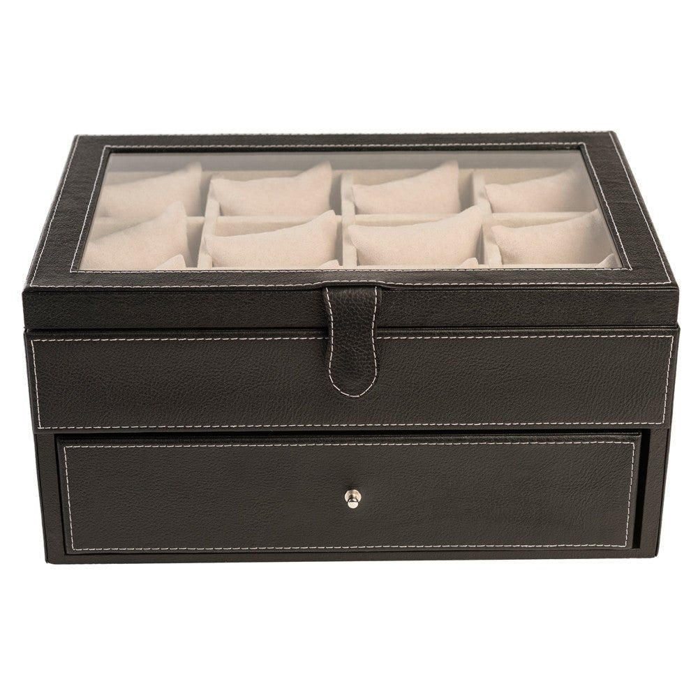 Caja en Piel con tapa de cristal para guardar 24 Relojes MACE