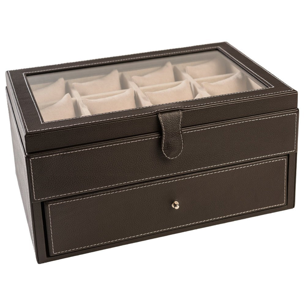 Caja en Piel con tapa de cristal para guardar 24 Relojes MACE