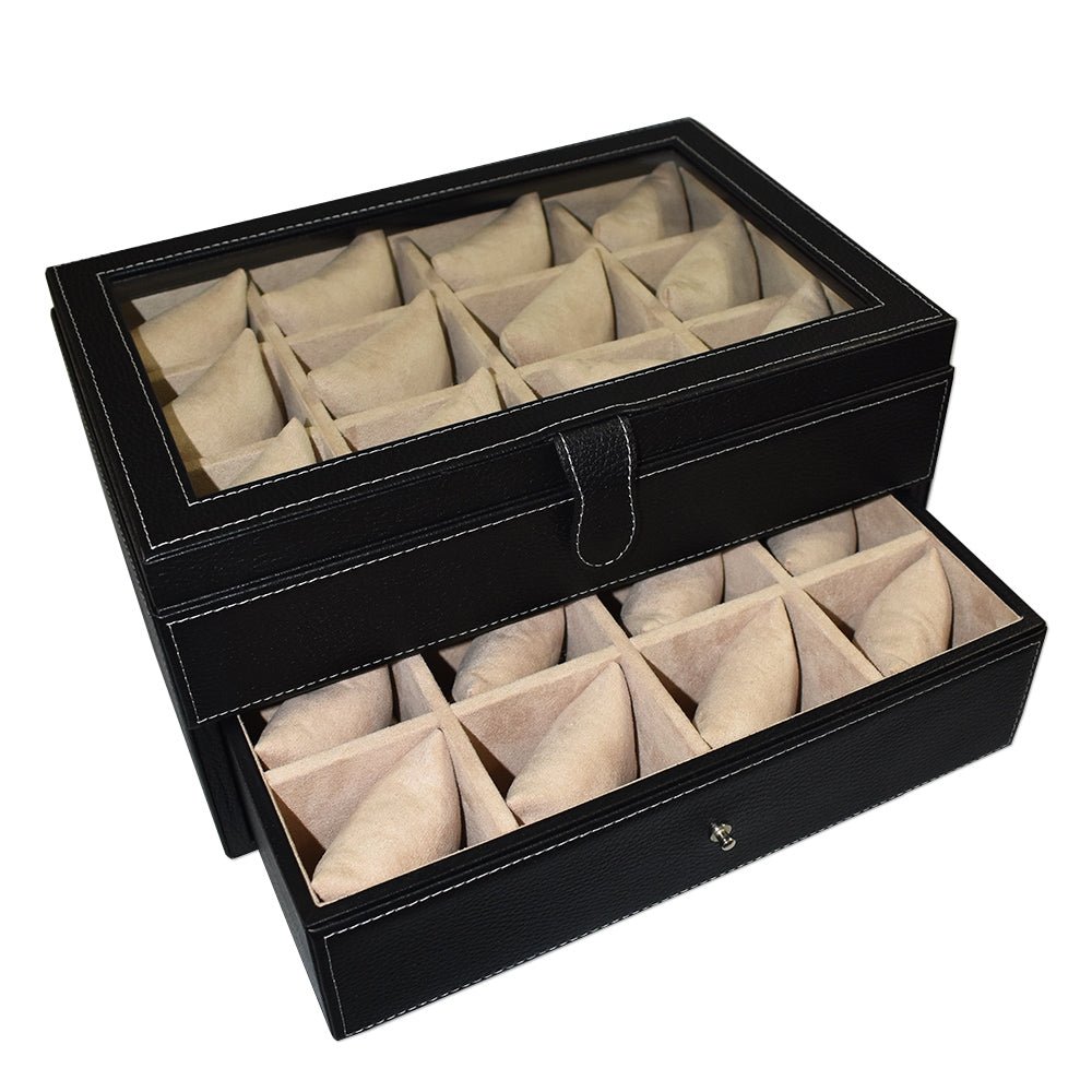 Caja en Piel con tapa de cristal para guardar 24 Relojes MACE
