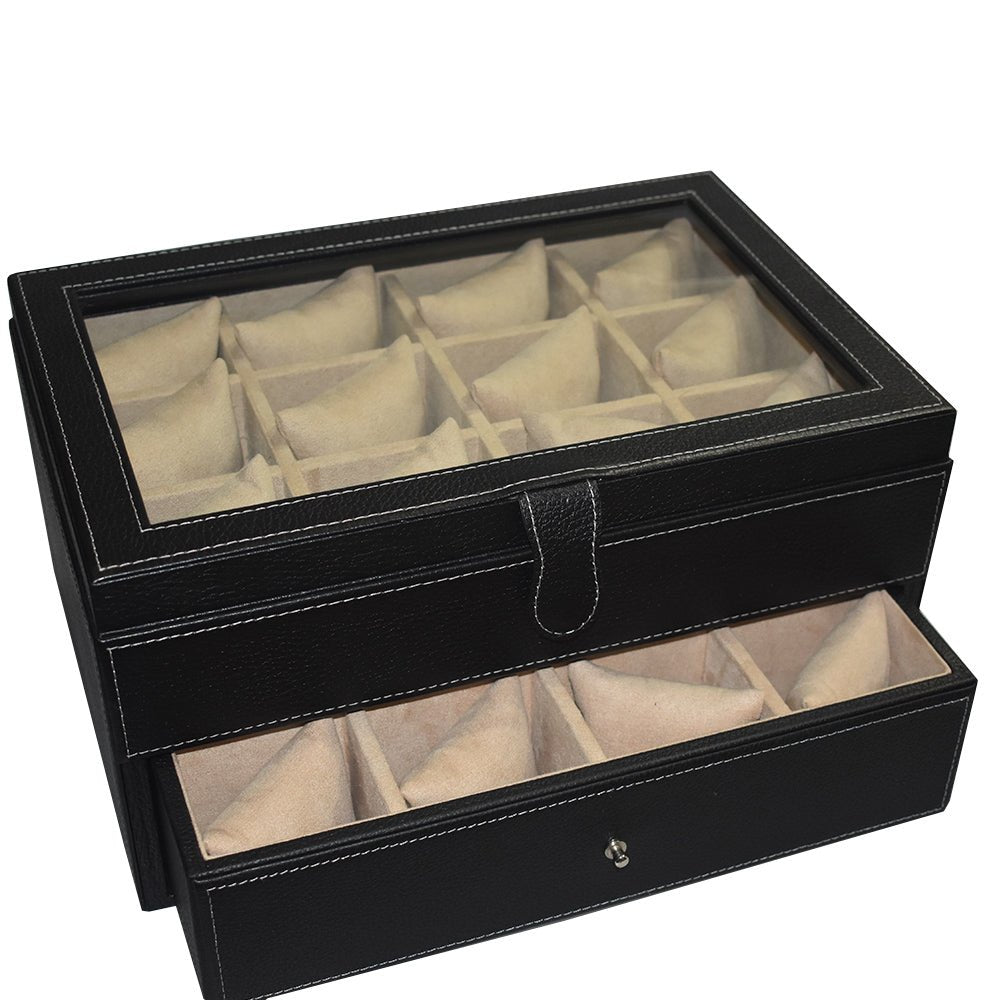 Caja en Piel con tapa de cristal para guardar 24 Relojes MACE