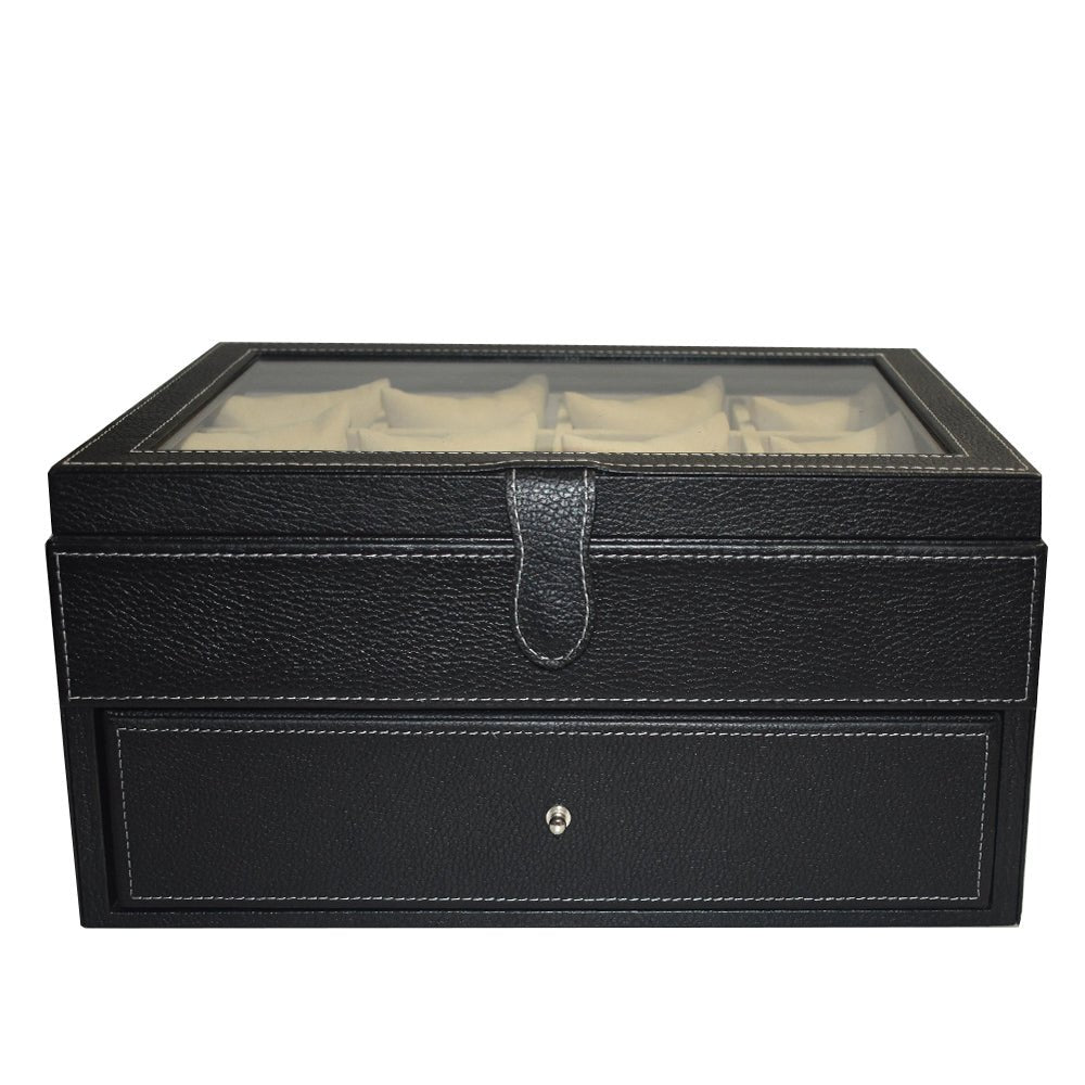 Caja en Piel con tapa de cristal para guardar 24 Relojes MACE