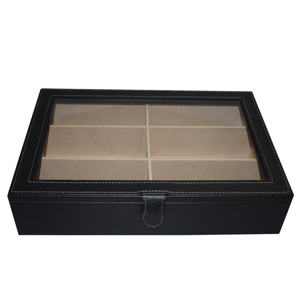 Caja en piel con tapa de cristal para guardar 6 lentes MACE