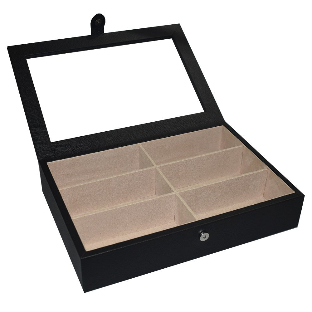 Caja en piel con tapa de cristal para guardar 6 lentes MACE