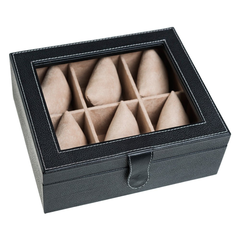 Caja en piel con tapa de cristal para guardar 6 relojes MACE