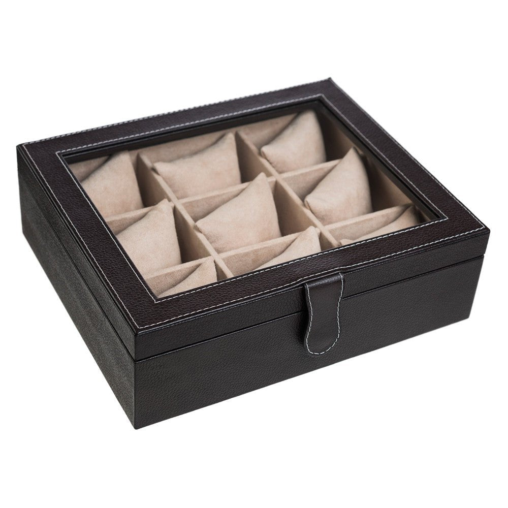 Caja en piel con tapa de cristal para guardar 9 relojes MACE