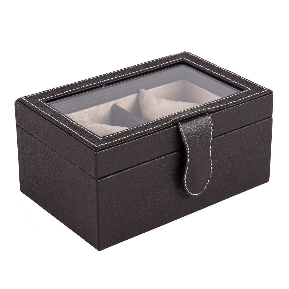 Caja en Piel para guardar 2 relojes con tapa de cristal MACE