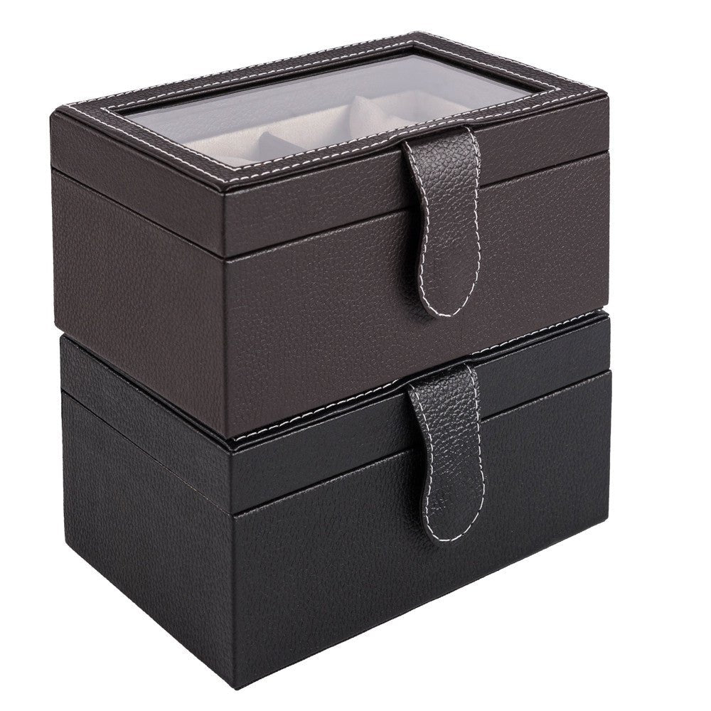 Caja en Piel para guardar 2 relojes con tapa de cristal MACE