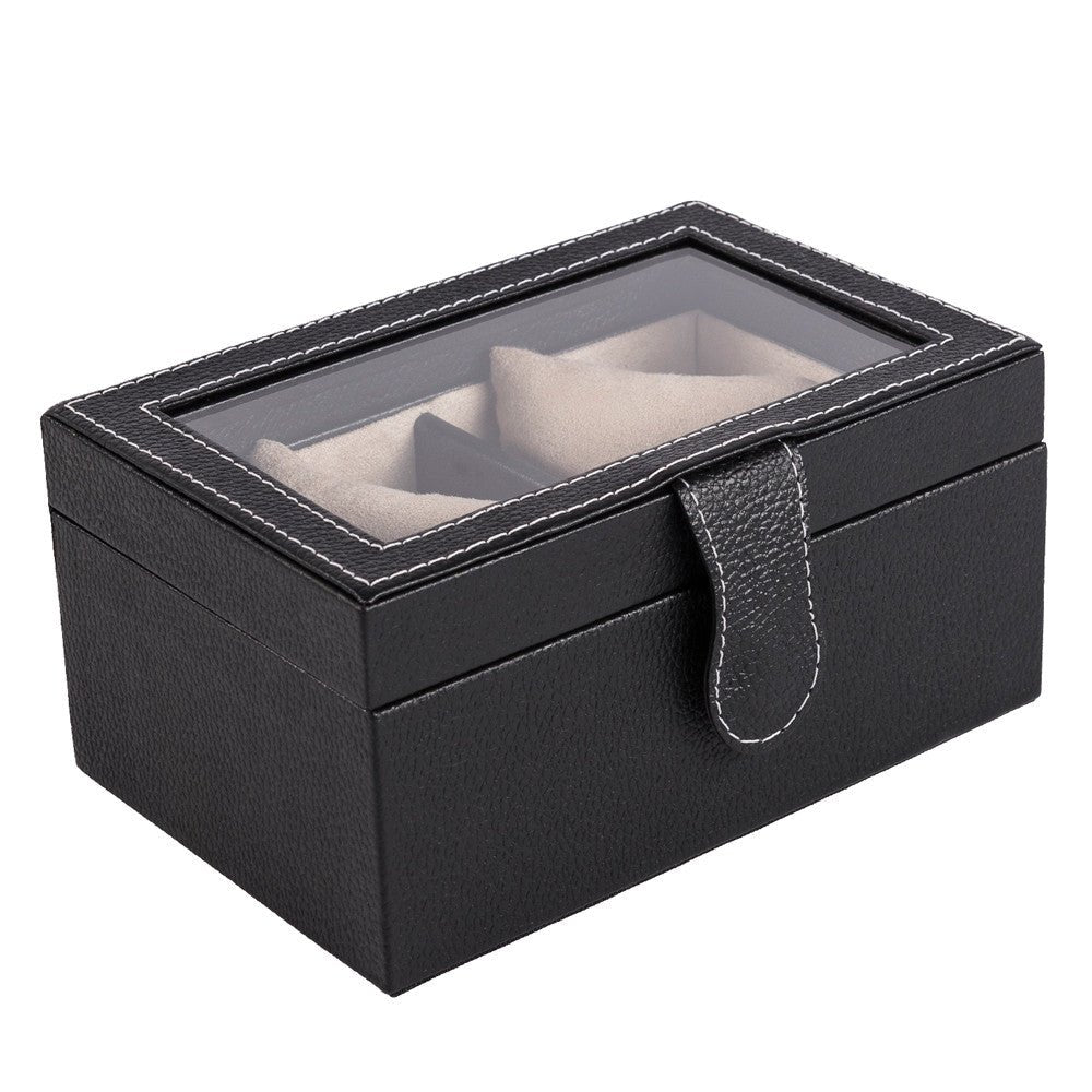 Caja en Piel para guardar 2 relojes con tapa de cristal MACE