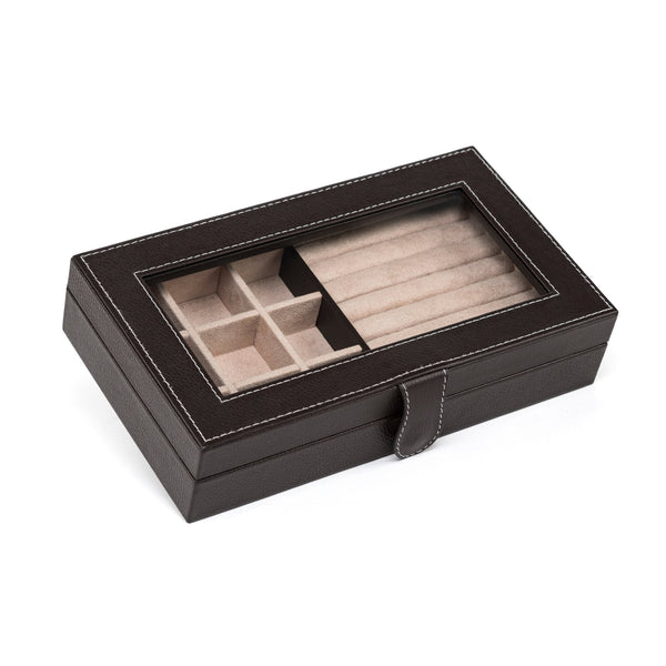 Caja rectangular en piel para guardar mancuernillas con tapa de vidrio MACE