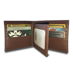 Cartera con varios compartimientos con tarjetero y foto en medio hecha en piel ADAR