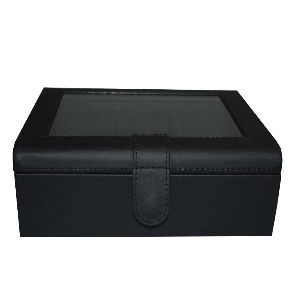 Caja boleada en piel para 6 relojes con tapa de cristal FESA