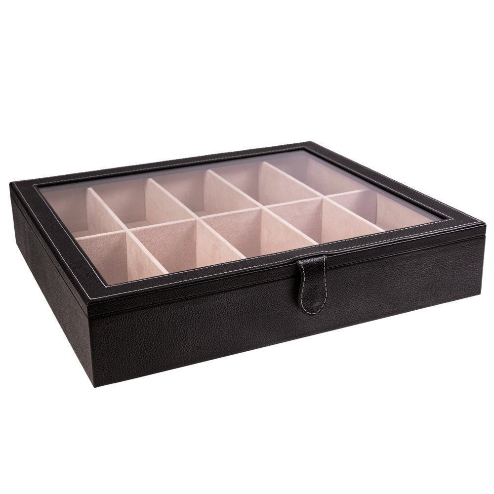 Caja en piel con tapa de cristal para guardar 10 anteojos MACE